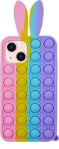 Peachy Bunny Pop Fidget Bubble siliconen hoesje voor iPhone 14 Plus - roze, geel, blauw en paars