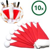 Peachy 10 Stuks Mini Kerstmuts Christmas Santa Hat Decoratie voor Bestek of Piek in kerstboom - Rood en Wit