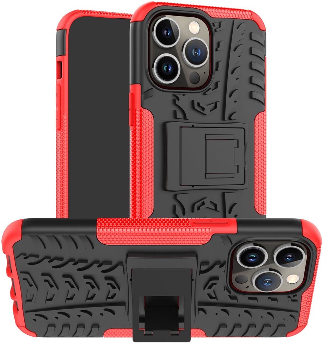 Peachy Shockproof Kickstand anti-slip kunststof en TPU hoesje voor iPhone 14 Pro Max - rood