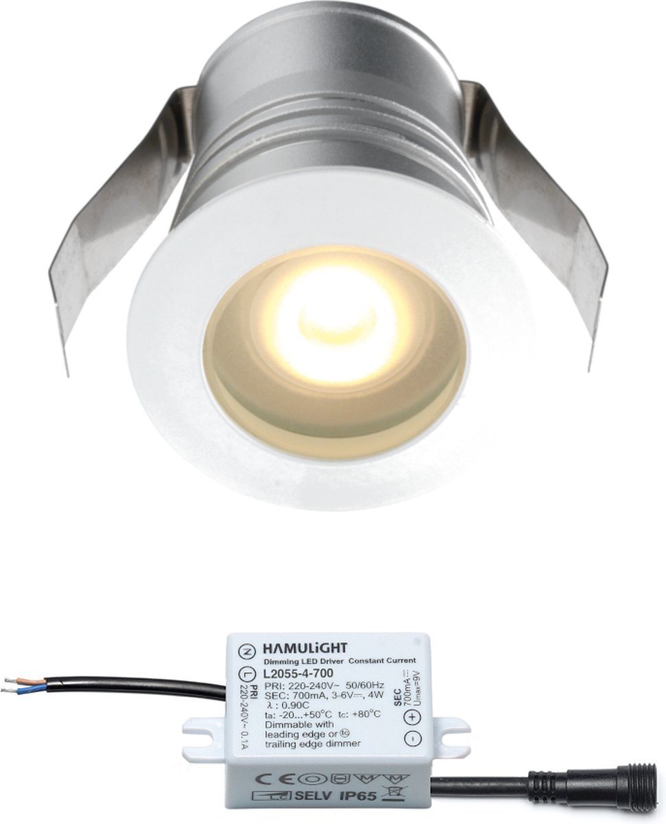 LED inbouwspot Burgos in wit - inbouwspots / downlights / plafondspots - 3W / rond / dimbaar / 230V / IP65 waterdicht / warmwit