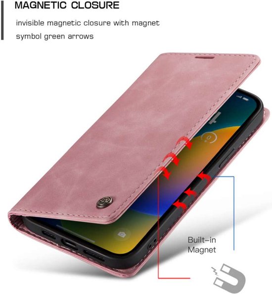 Coque iPhone 14 Pro Max - Etui portefeuille - Rose - Caseme