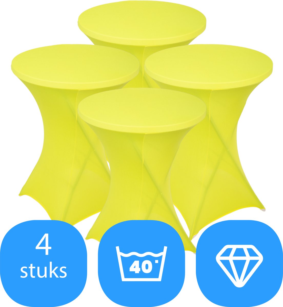 Statafelrok Geel x 4 – ∅80-85 x 110 cm – Stretch 4 stuks – Tafelrok voor Statafel – Geschikt voor Horeca Evenementen | Sta Tafel Hoes | Staantafelhoes | Cocktailparty | Trouwerij