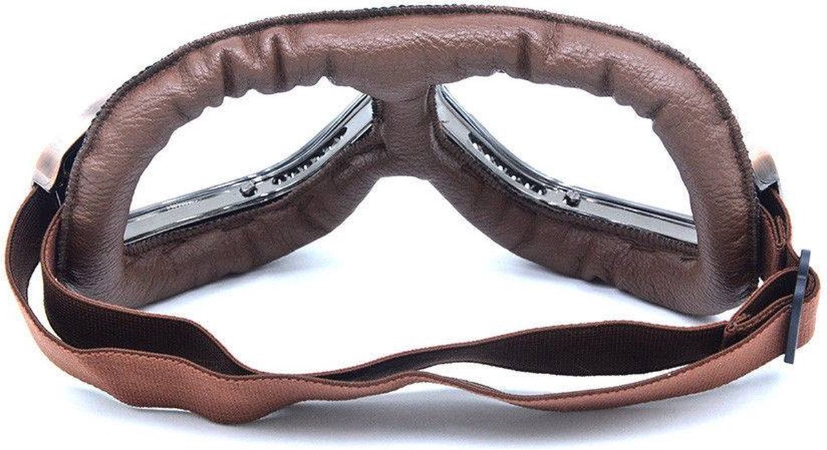 Vintage bruin leren motorbril helder glas