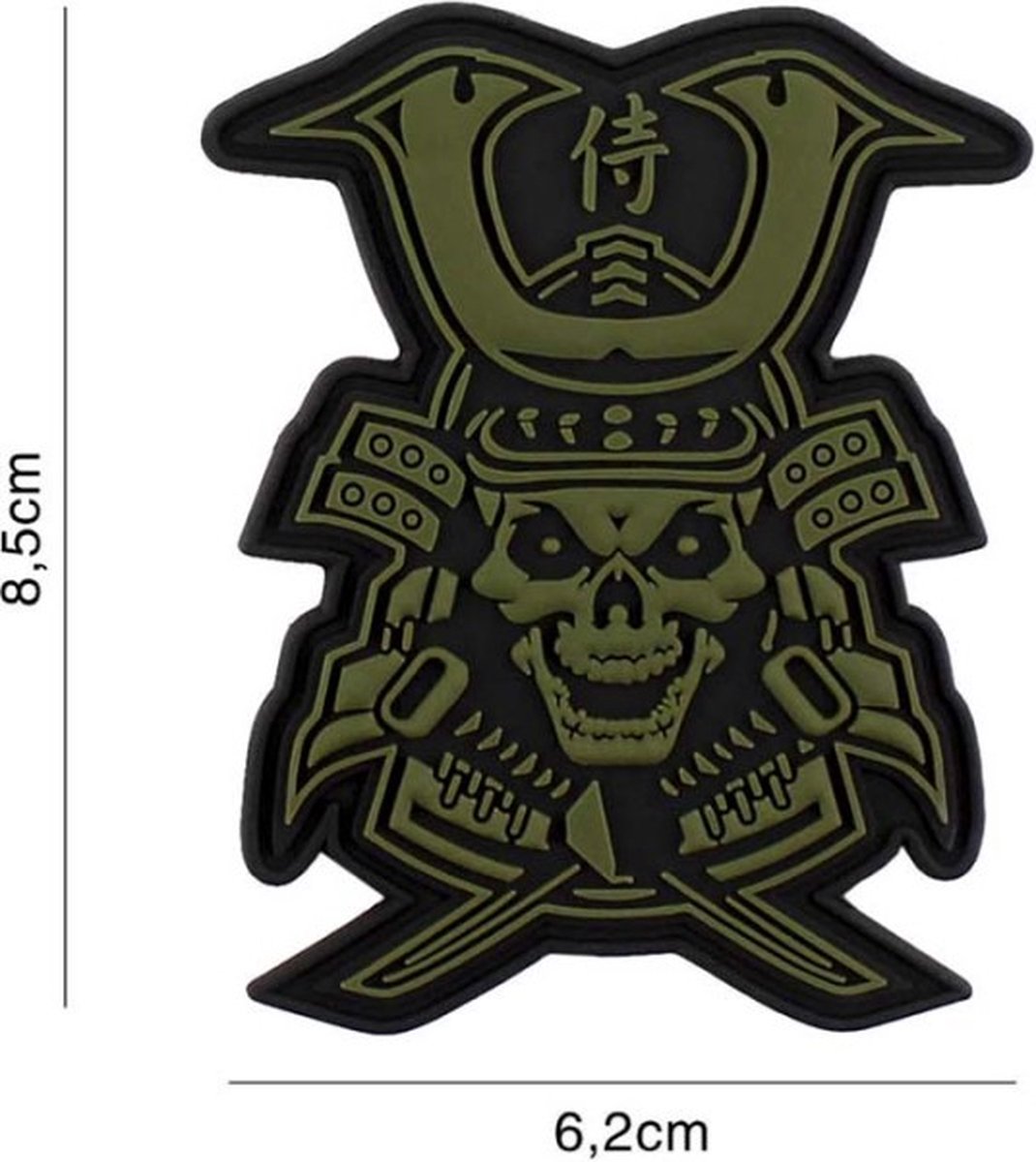 Embleem 3D PVC Samurai Skull Groen