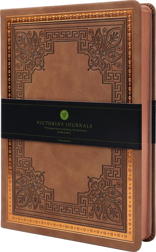 Victoria's Journals - Notitieboek A5 - Old Book Journal - Vintage - Premium Vegan Leer Hardcover - 320 Pagina's Premium Papier (Lichtbruin)