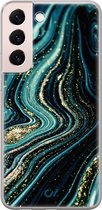 Hoesje geschikt voor Samsung Galaxy S22 - Blue Marble Waves - Marmer - Blauw - Soft Case Telefoonhoesje - TPU Back Cover - Casevibes