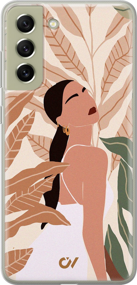 Samsung S21 FE hoesje - Modern Girl Botanical - Print / Illustratie - Beige - Soft Case Telefoonhoesje - TPU Back Cover - Casevibes