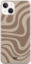 iPhone 13 hoesje siliconen - Brown Abstract Waves - Geometrisch patroon - Bruin - Apple Soft Case Telefoonhoesje - TPU Back Cover - Casevibes