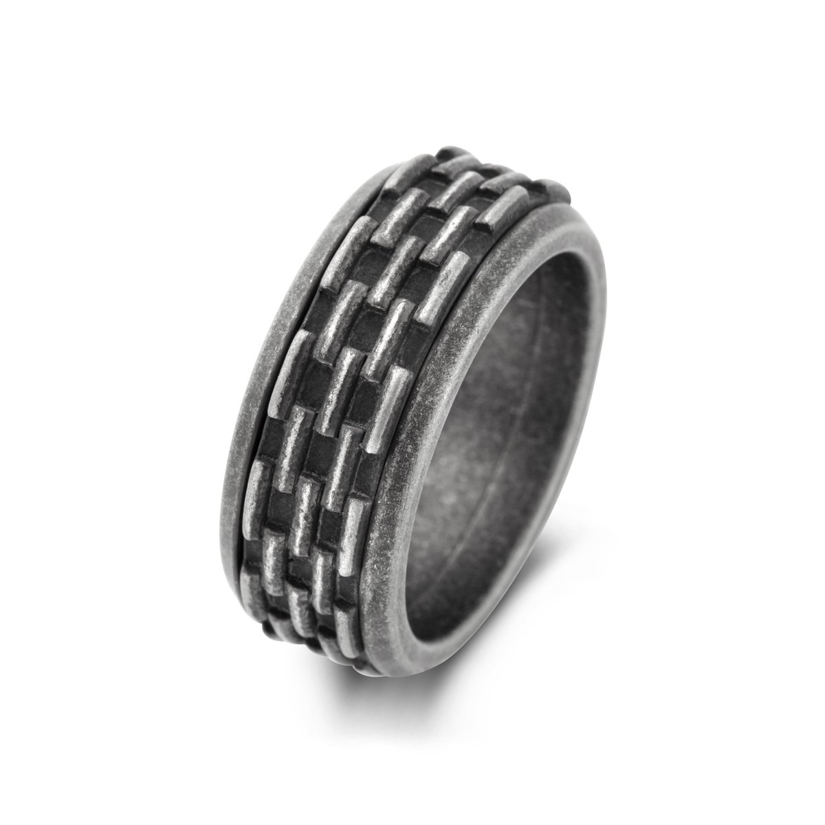 Frank 1967 7FR-0019-63 Stalen Ring met Draaiende Binnenring - Bewerkt - 9,5mm Breed - Maat 63 - Staal - Vintage - Zwart