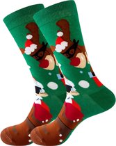Kerstsokken - Sokken met Kerstman in schoorsteen en rendieren - Dames/ Mannen maat 40-46