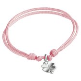 Bracelet argent trèfle à 4 feuilles nylon rose