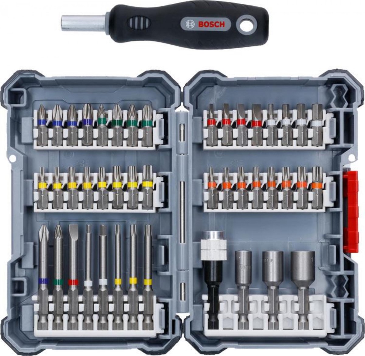 Bosch Bitset 44-delige Schroefbitset met snelwissel universeelhouder - Magnetische universeelhouder - Schroefbitset in cassette