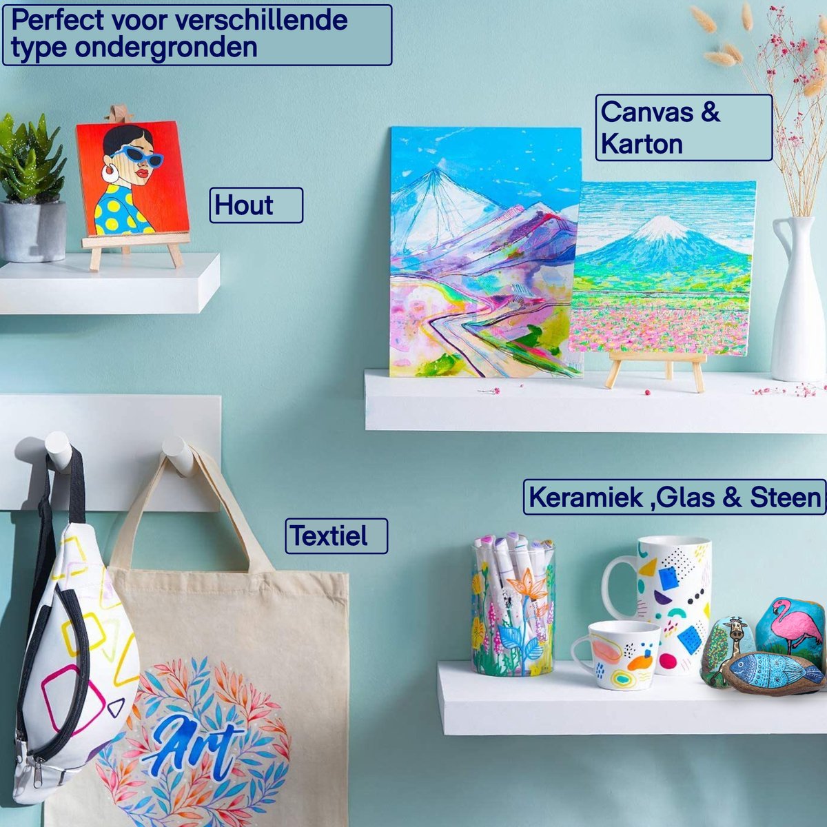 Premium Creatives Acryl Stiften - Happy Stones - Verfstiften - Acrylverf - Tekenset - Stiften - 20 kleuren - Inclusief Etui — afbeelding 3