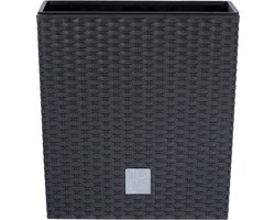 Prosperplast Bloempot/plantenpot Rato - rotan look - met binnenpot - antraciet - 32 x 32 x 33 cm - kunststof