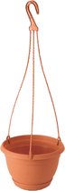 1x Stuks terracotta ophang bloempot/plantenpot kunststof met schotel 1,2 liter - 18 cm - Tuin hangdecoratie