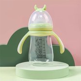 Handvat Babyfles - Babyfles pasgeboren baby glazen fles - Zuigfles | peuterfles -180 ML  - groen