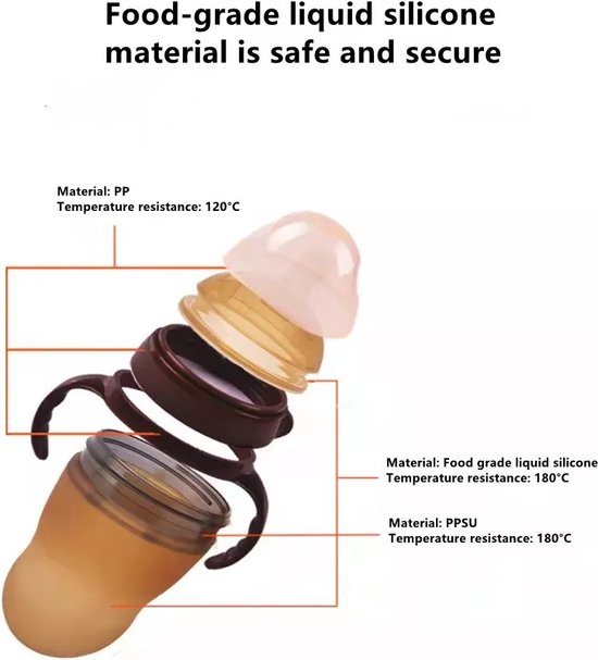 Zuigfles Siliconen Babyfles met Handvaten - Voedingsfles Melkfles voor Baby Drinkbeker - 240ml Bruin van Little Dutch — afbeelding 3