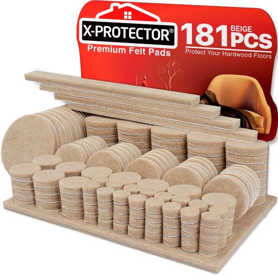 Vilten meubelpads X-PROTECTOR 181 stuks - Premium vloerbeschermers voor meubels - Ultra Large Pack Alle maten Meubelvilten pads voor meubelvoeten - Bescherm uw houten vloeren!