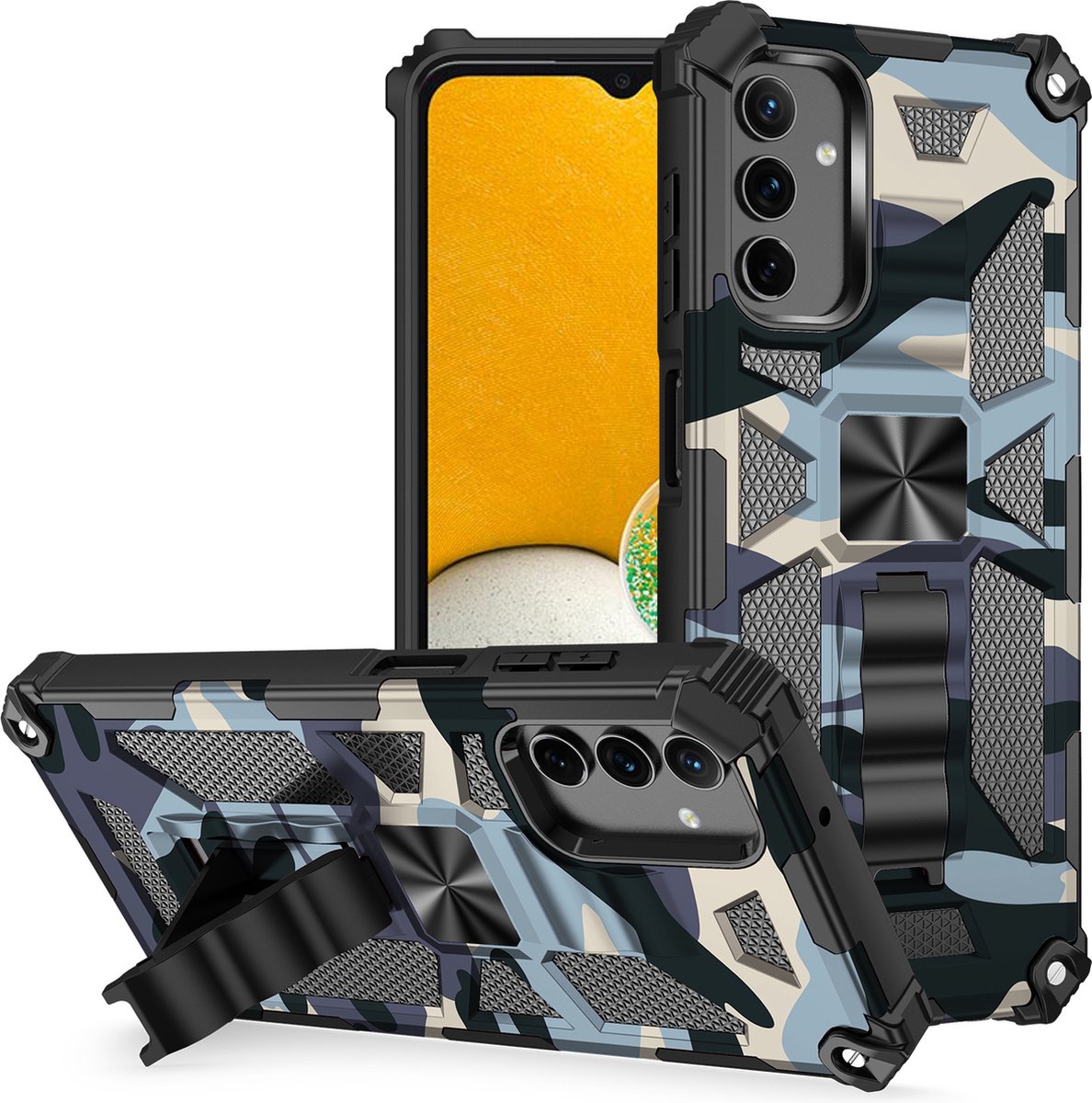Samsung A13 hoesje rugged extreme backcover met kickstand Camouflage - Marine Blauw