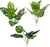 3 stuks - Monstera - Monkey Leaf - Gatenplant  - kunstplant - 7 bladeren - Ø 30cm - hoogte: 30cm - zonder pot