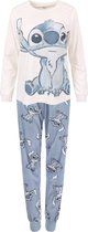 DISNEY Stitch - Wit-Blauwe, zachte Damespyjama met Lange Mouwen / XS