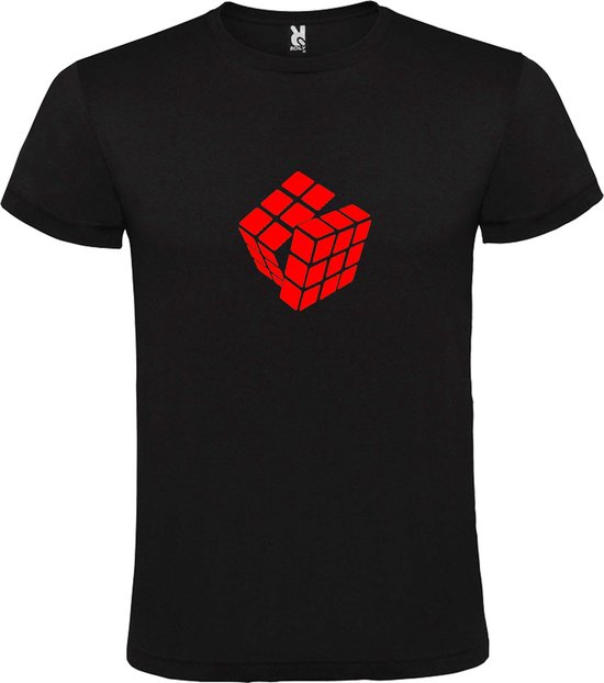 Zwart T-Shirt met “ Rubik's Kubus “ afbeelding Rood Size XL