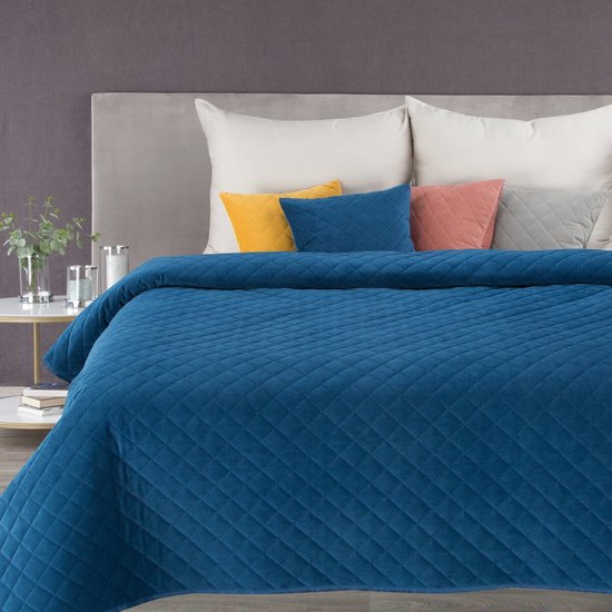 Oneiro’s luxe MILO Beddensprei Blauw - 220x240 cm – bedsprei 2 persoons - beige – beddengoed – slaapkamer – spreien – dekens – wonen – slapen