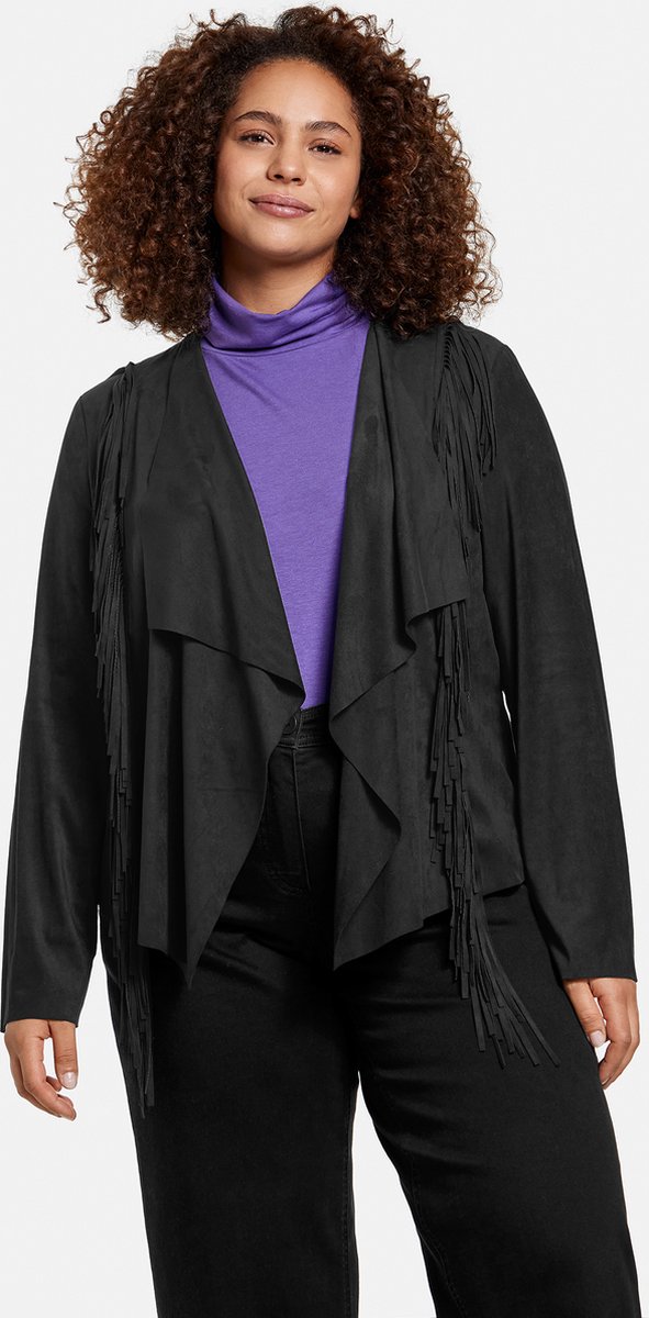 SAMOON Dames Jas met franjes Black-50