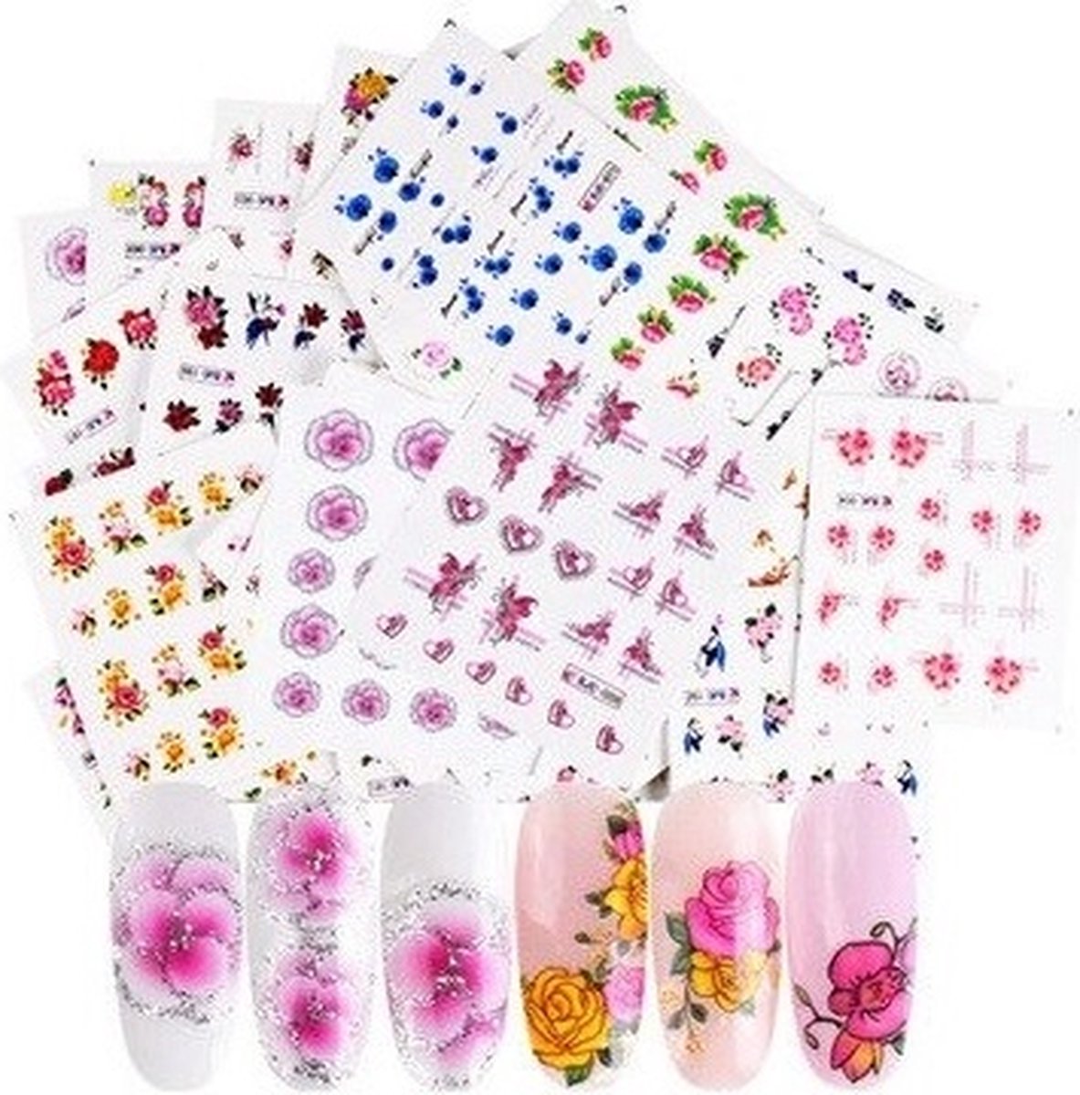 Goedkoopste 55 Stuks Nagelstickers – Nail Art Stickers – Glitter Flowers