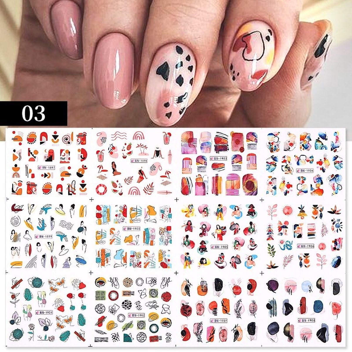 Goedkoopste 12 Stuks Nagelstickers – Nail Art Stickers – Retro Sticker Nagels
