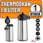 Borvat®| Thermoskan 1.9 liter- isoleerkan - kan 1.9 liter - Thermos 1.9 liter - Isoleerfles Thermofles Drinkfles - Waterfles - Stalen - RVS - Thermoskan met pomp - 1,9 Liter - RVS - Vaatwasserbestendig