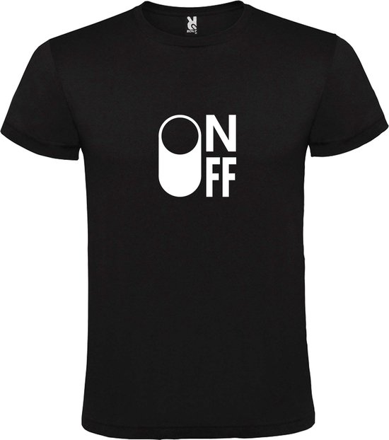 Zwart T-Shirt met “ On/Off Button ON “ afbeelding Wit Size M