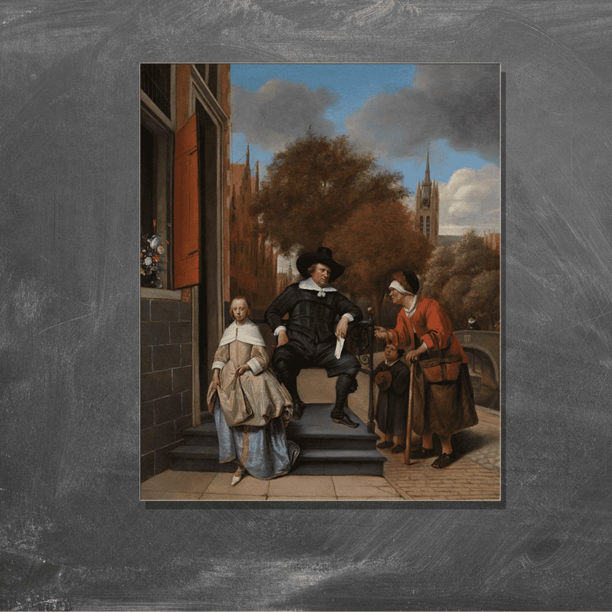 Wanddecoratie / Schilderij / Poster / Doek / Schilderstuk / Muurdecoratie / Fotokunst / Tafereel Adolf en Catharina Croeser, bekend als De burgemeester van Delft en zijn dochter - Jan Havicksz. Steen gedrukt op Textielposter