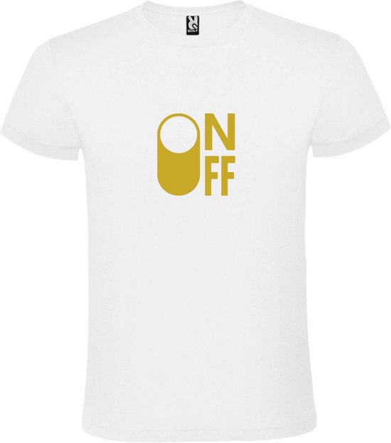 Wit T-Shirt met “ On/Off Button ON “ afbeelding Goud Size XXXXXL