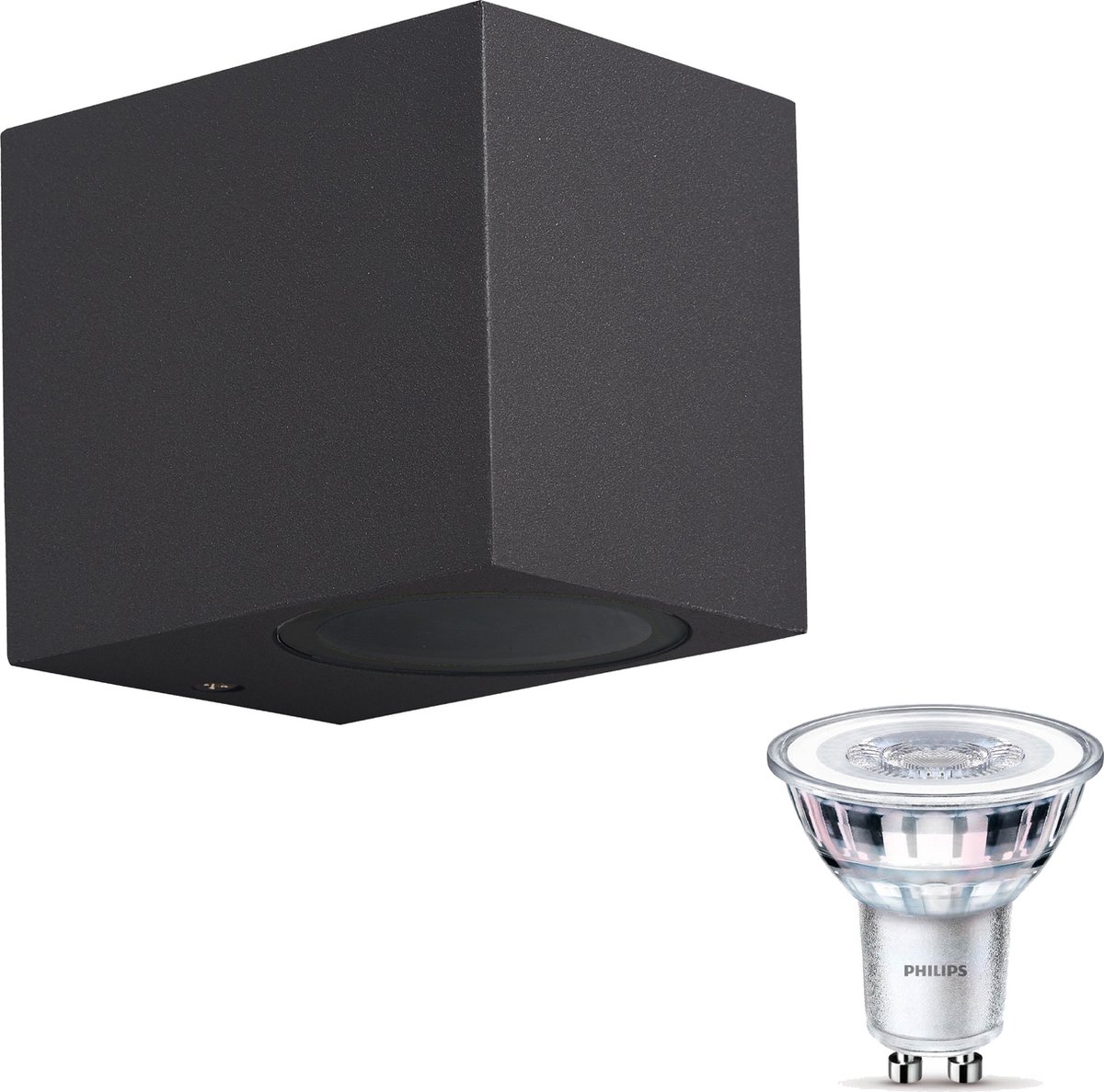 Mantra Kandachu wandlamp vierkant - LED - antraciet - 1 lichtpunt - Incl. Philips LED Scene Switch Gu10 50W