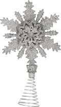 Kerstboom piek - sneeuwvlok - kunststof - zilver glitter - 20 cm