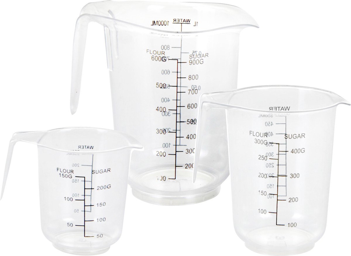 Cuisine Elegance - Set 3x maatbekers transparant 250/500/1000 ml