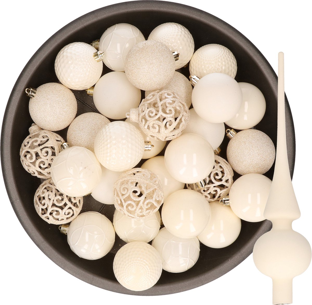 Kunststof kerstballen - 6 cm - 37x stuks - met glazen piek - wol wit