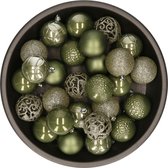 Kerstballen - 37x stuks - leger groen - 6 cm - kunststof