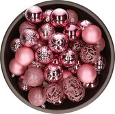 Kerstballen - 37x stuks - bubblegum roze - 6 cm - kunststof
