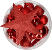 Decoris kerstballen set - 33x stuks - rood - kunststof - met piek