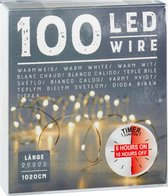 Cordon d'éclairage filaire avec 100 lumières blanc chaud sur batterie 1 mètre avec minuterie