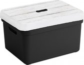 Sunware Sigma opbergbox zwart 32 liter kunststof met houtkleur deksel