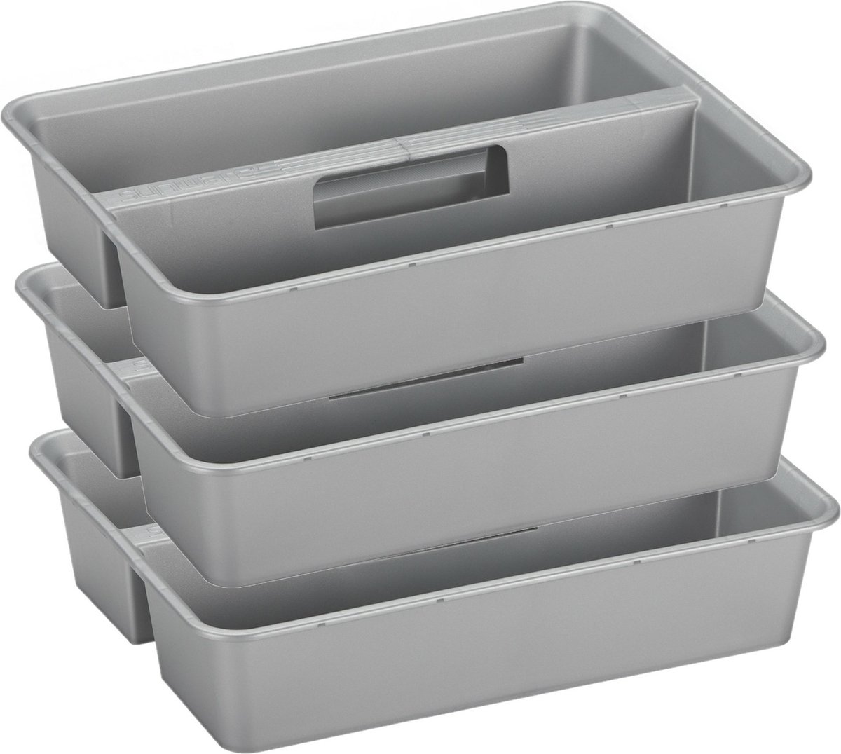 Sunware organiser - 3 stuks - kunststof - 40 x 30 cm - grijs - 2 vakken