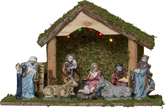 Foto: Feeric christmas complete kerststal l32 x b13 x h20 cm met verlichting en beelden