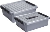 Sunware Opberg boxen - set 2x stuks - 10 en 25 liter - kunststof grijs - met deksel