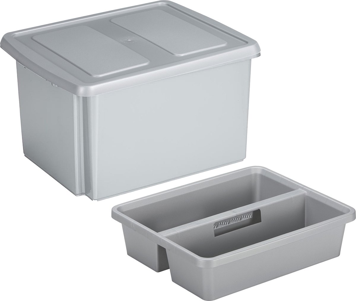 Sunware Opslagbox met deksel en organiser - 32 liter - lichtgrijs