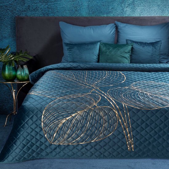 Oneiro’s luxe BLANCA Type 3 Beddensprei Blauw - 220x240 cm – bedsprei 2 persoons - beige – beddengoed – slaapkamer – spreien – dekens – wonen – slapen