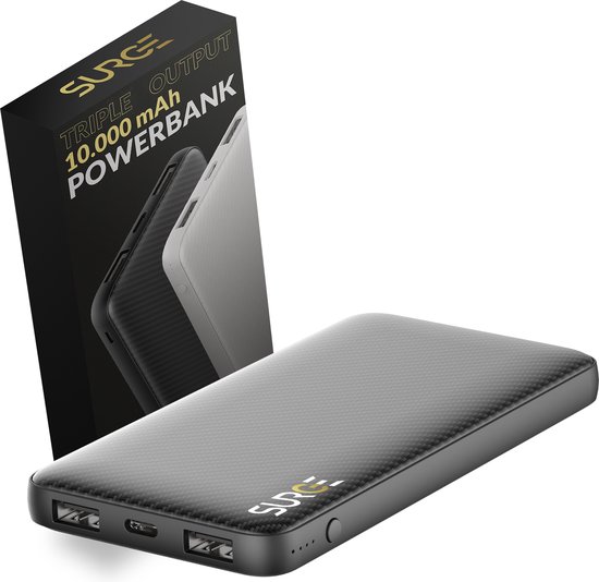Surge 10.000mAh Powerbank - 3 apparaten tegelijk opladen - voor iPhone,  Samsung en... | bol.com