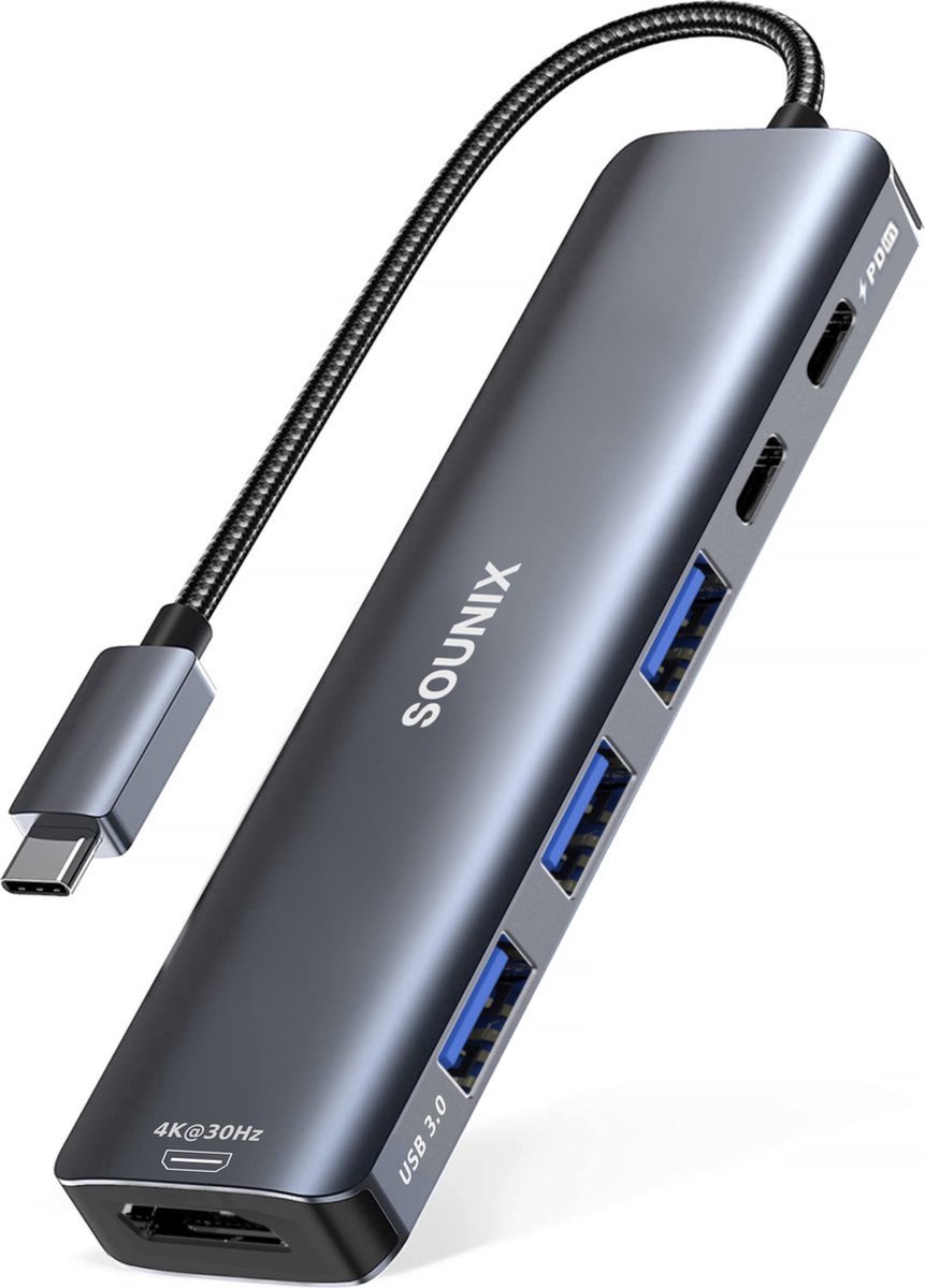 Sounix USB-C Hub - 6 in 1 USB-C docking station - USB 3.0 - PD - 4K HDMI - USB C